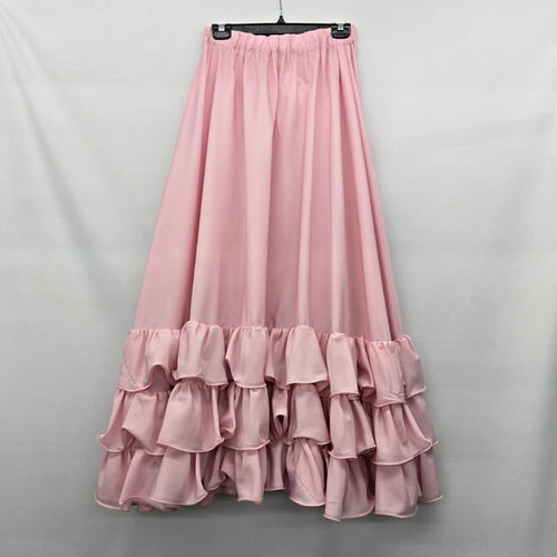 Vintage Pink Tiered Ruffle Maxi Skirt Elastic Waist Flowy Romantic Boho Style - Size S