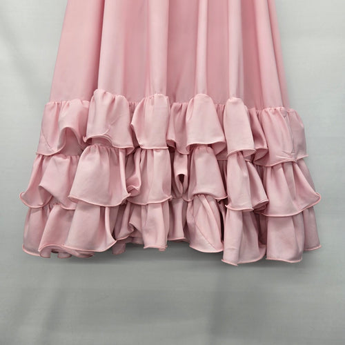 Vintage Pink Tiered Ruffle Maxi Skirt Elastic Waist Flowy Romantic Boho Style - Size S