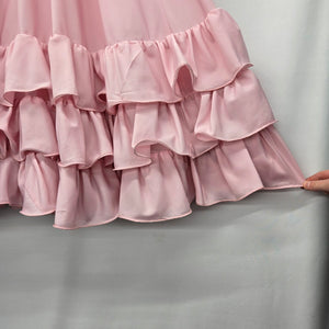 Vintage Pink Tiered Ruffle Maxi Skirt Elastic Waist Flowy Romantic Boho Style - Size S