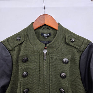 Torrid Olive Green Herringbone Military Coat Faux Leather Sleeves Size 1X