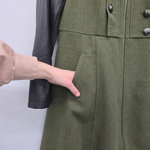 Torrid Olive Green Herringbone Military Coat Faux Leather Sleeves Size 1X