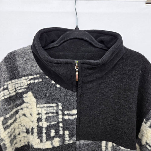 Dolcezza Wool Blend Poncho Cape Jacket Black Gray Cream Size XL