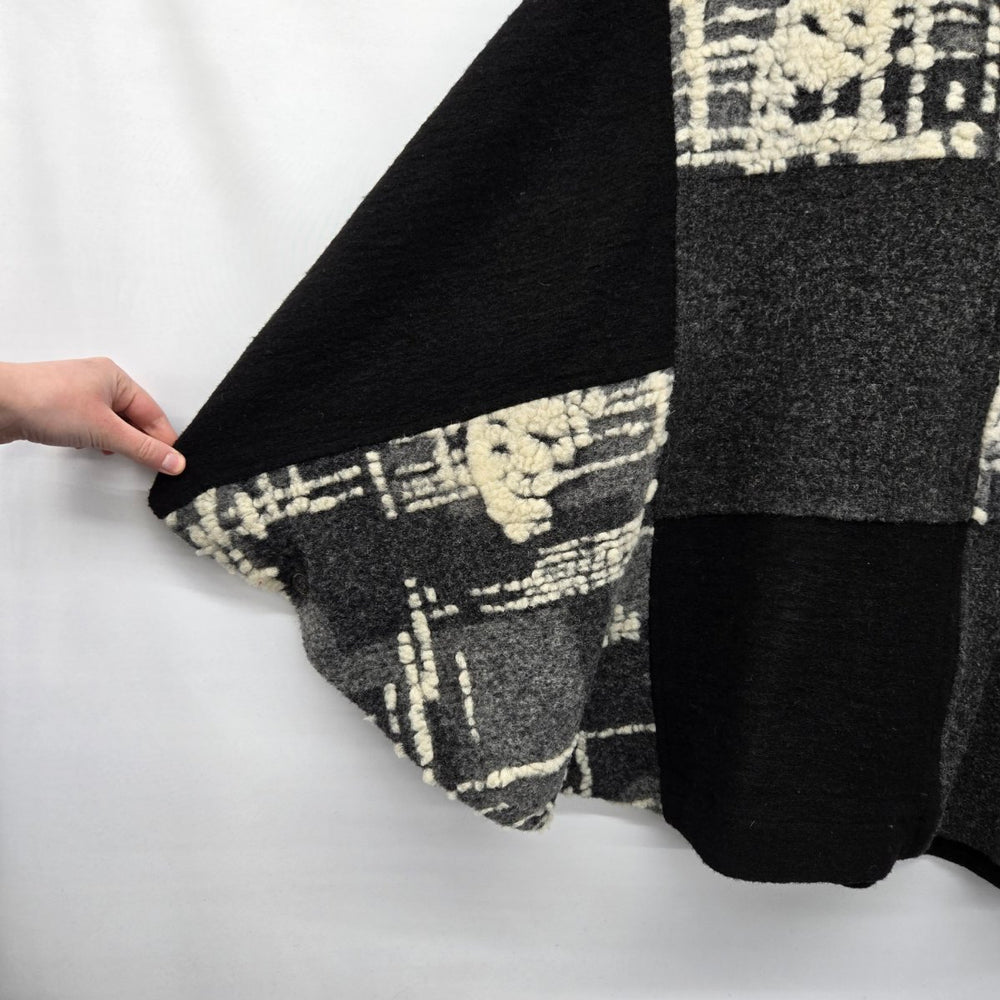 Dolcezza Wool Blend Poncho Cape Jacket Black Gray Cream Size XL