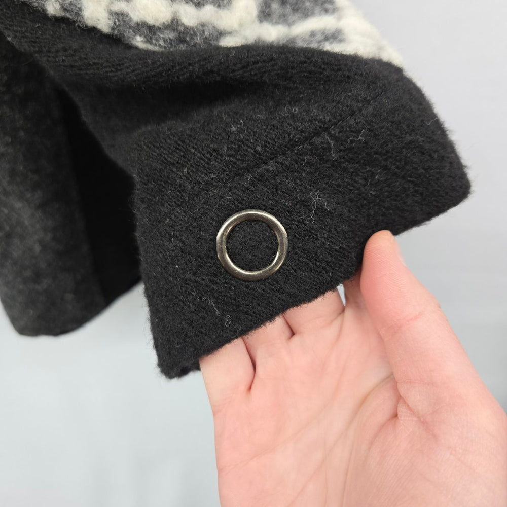 Dolcezza Wool Blend Poncho Cape Jacket Black Gray Cream Size XL