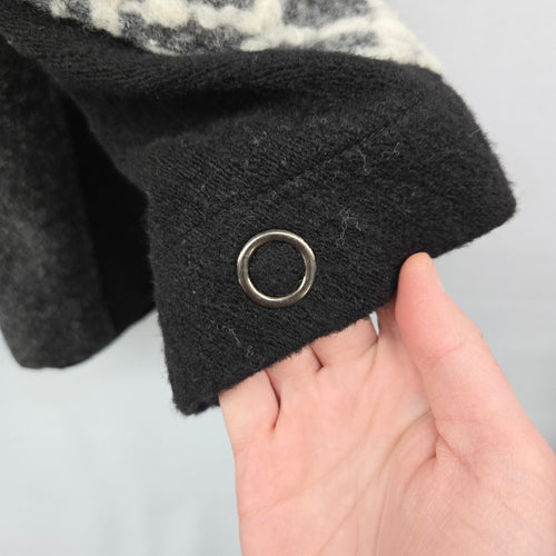 Dolcezza Wool Blend Poncho Cape Jacket Black Gray Cream Size XL