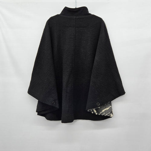 Dolcezza Wool Blend Poncho Cape Jacket Black Gray Cream Size XL