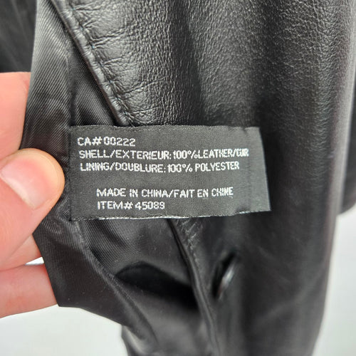 Jessica Black Genuine Leather Button Front Car Coat Jacket Size 16