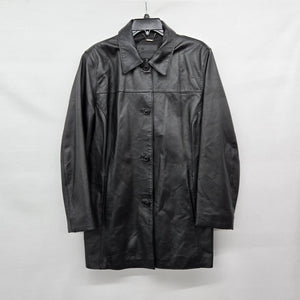Jessica Black Genuine Leather Button Front Car Coat Jacket Size 16