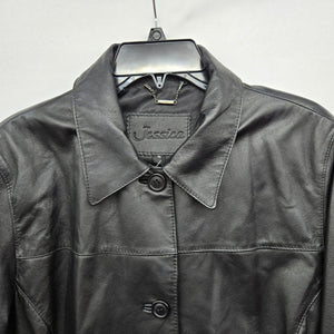 Jessica Black Genuine Leather Button Front Car Coat Jacket Size 16