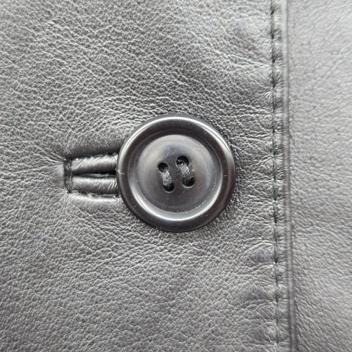 Jessica Black Genuine Leather Button Front Car Coat Jacket Size 16
