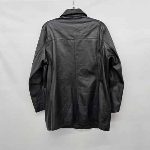 Jessica Black Genuine Leather Button Front Car Coat Jacket Size 16