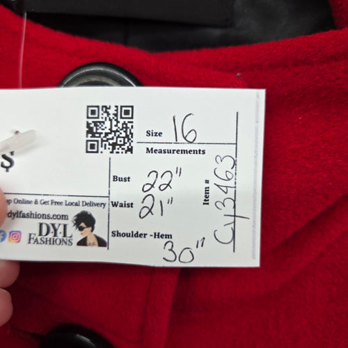 Planet Red Wool Cashmere Blend Button Front Coat Size 16