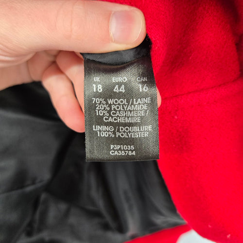 Planet Red Wool Cashmere Blend Button Front Coat Size 16