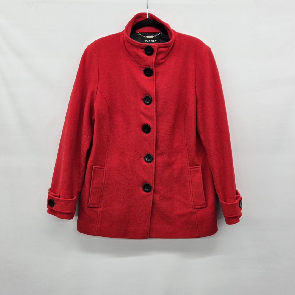 Planet Red Wool Cashmere Blend Button Front Coat Size 16