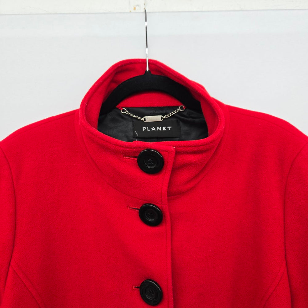 Planet Red Wool Cashmere Blend Button Front Coat Size 16