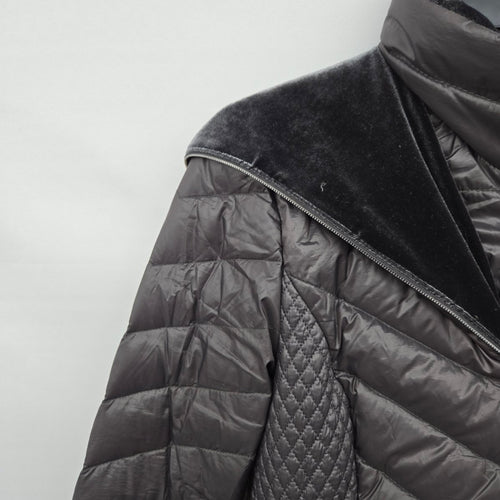 Laundry Charcoal Down Puffer Coat Velvet Trim Hooded Long Jacket - Size S/XS