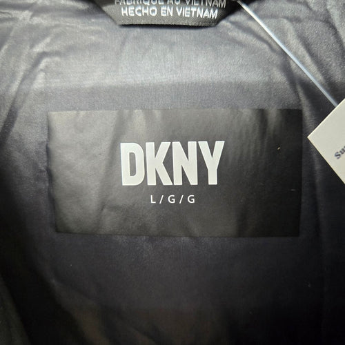 DKNY Black Hooded Asymmetrical Zip Puffer Coat - Size L