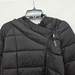 DKNY Black Hooded Asymmetrical Zip Puffer Coat - Size L