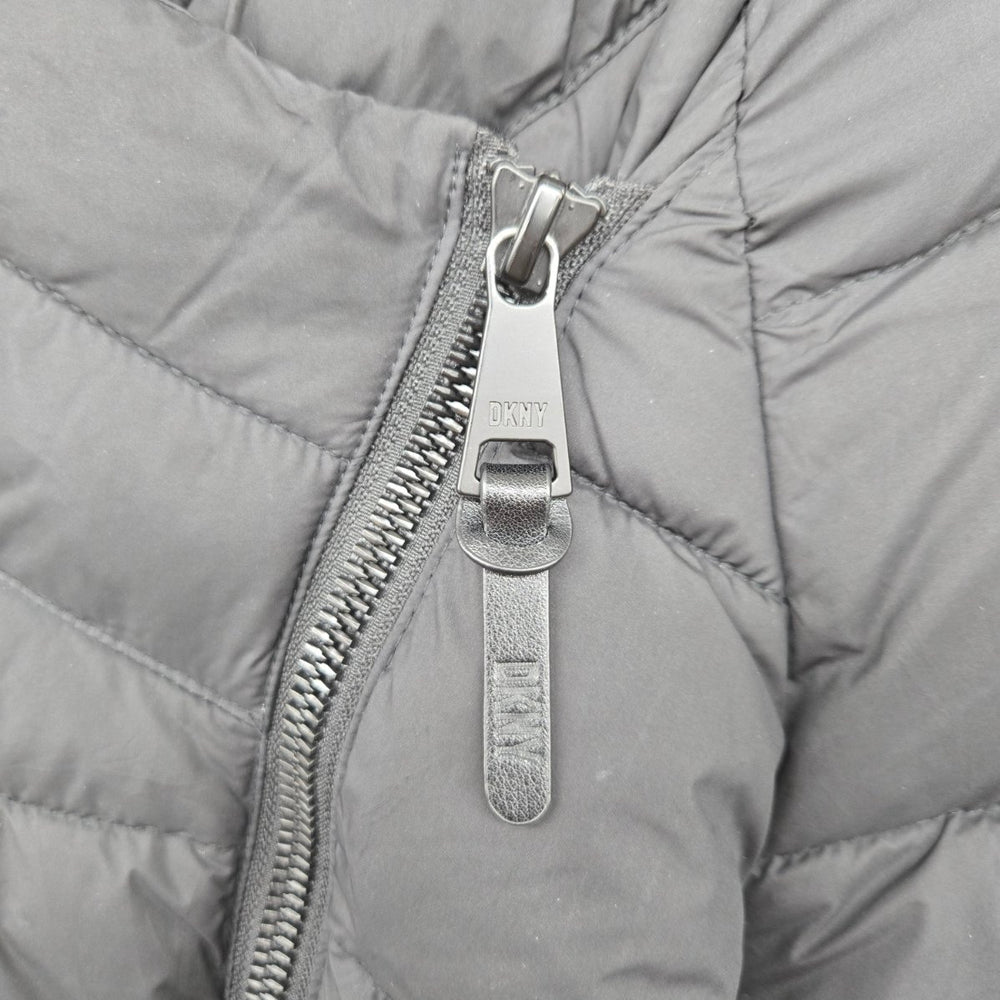 DKNY Black Hooded Asymmetrical Zip Puffer Coat - Size L