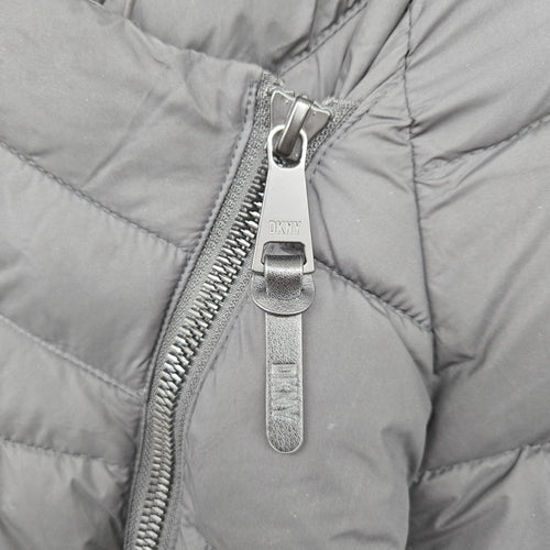 DKNY Black Hooded Asymmetrical Zip Puffer Coat - Size L