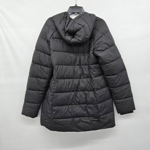 DKNY Black Hooded Asymmetrical Zip Puffer Coat - Size L