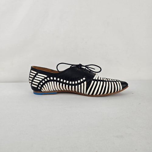 John Fluevog Ella - Black & White Woven Huarache Lace-up Shoe Size 9