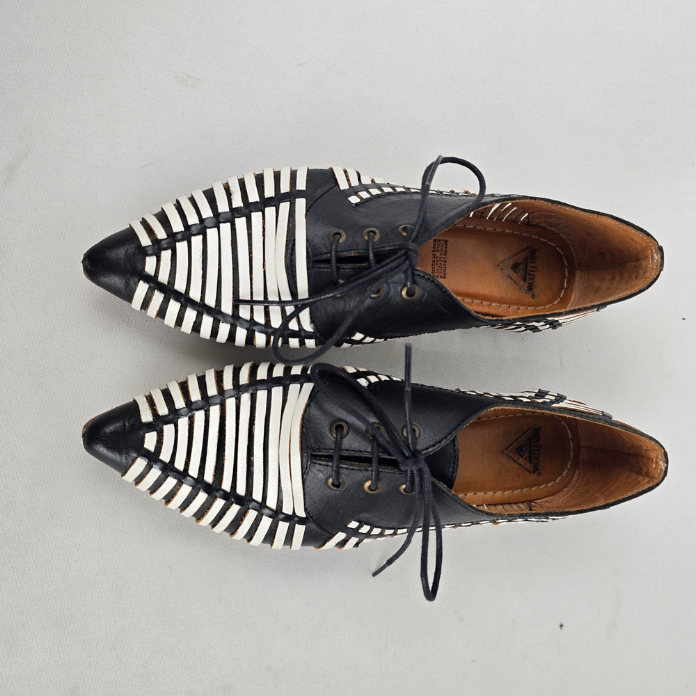 John Fluevog Ella - Black & White Woven Huarache Lace-up Shoe Size 9
