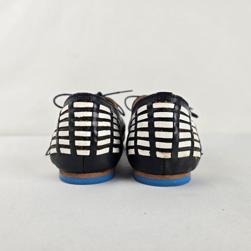 John Fluevog Ella - Black & White Woven Huarache Lace-up Shoe Size 9
