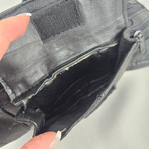 Vintage Black Leather Multi-Pocket Fanny Pack Waist Bag Adjustable Belt