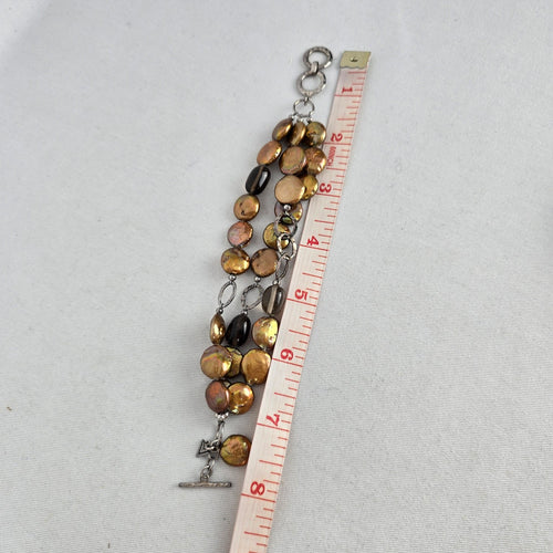 Silpada B1850 Bronze Coin Pearl Smoky Quartz 925 Sterling Silver 3-Strand Bracelet