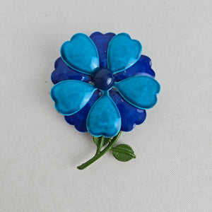 Vintage 1960s 1970s Blue Enamel Layered Flower Brooch – Mod Floral Pin
