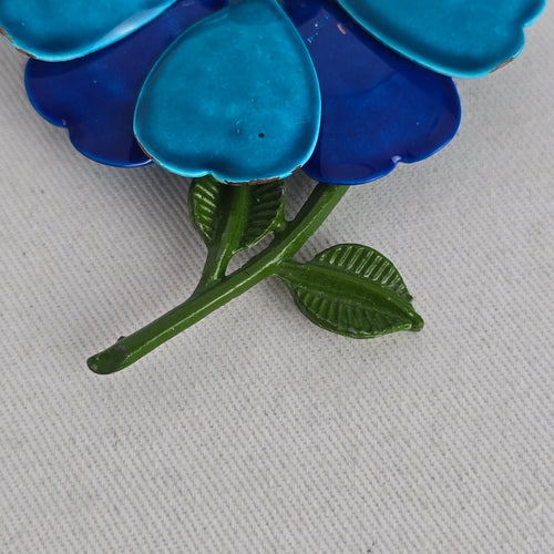 Vintage 1960s 1970s Blue Enamel Layered Flower Brooch – Mod Floral Pin