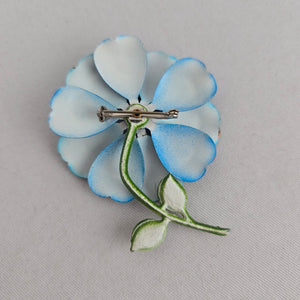 Vintage 1960s 1970s Blue Enamel Layered Flower Brooch – Mod Floral Pin
