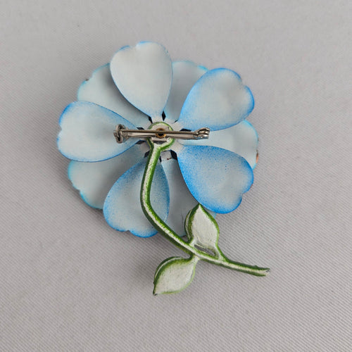 Vintage 1960s 1970s Blue Enamel Layered Flower Brooch – Mod Floral Pin