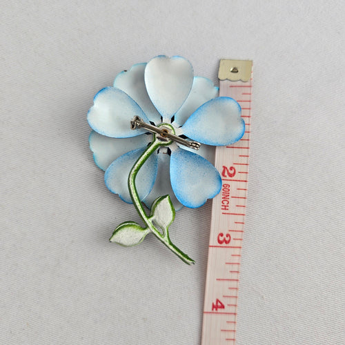 Vintage 1960s 1970s Blue Enamel Layered Flower Brooch – Mod Floral Pin
