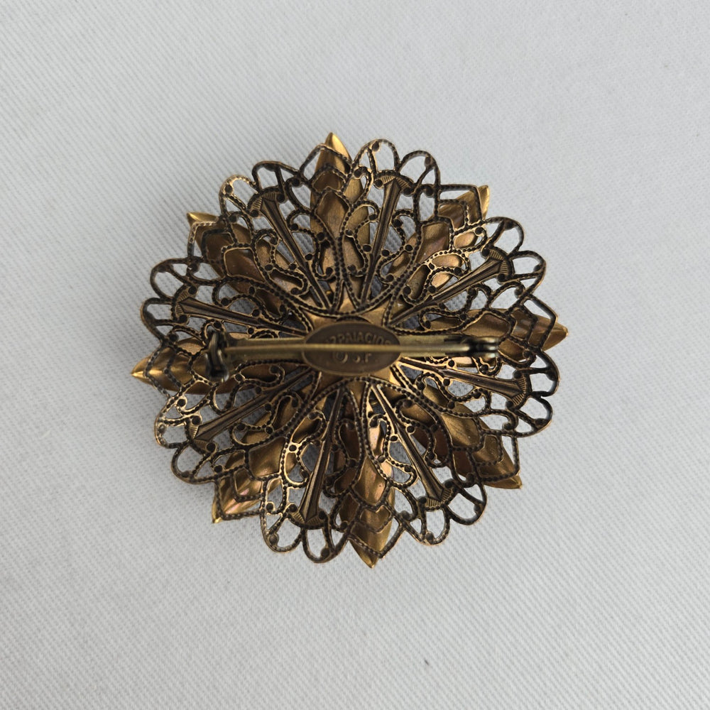 Liz Palacios S.F. Purple Floral Rhinestone Filigree Statement Brooch Pin