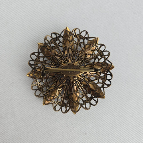 Liz Palacios S.F. Purple Floral Rhinestone Filigree Statement Brooch Pin