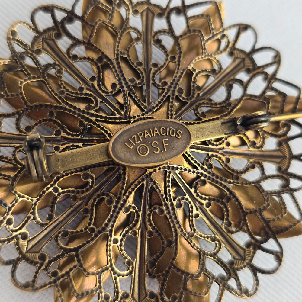 Liz Palacios S.F. Purple Floral Rhinestone Filigree Statement Brooch Pin