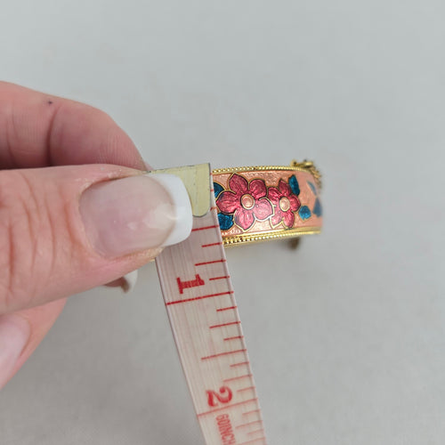 Vintage Gold Tone Cloisonné Enamel Butterfly Floral Hinged Bangle Bracelet