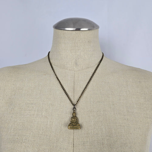 Vintage Gold Tone Buddha Pendant Necklace Antique Brass Chain