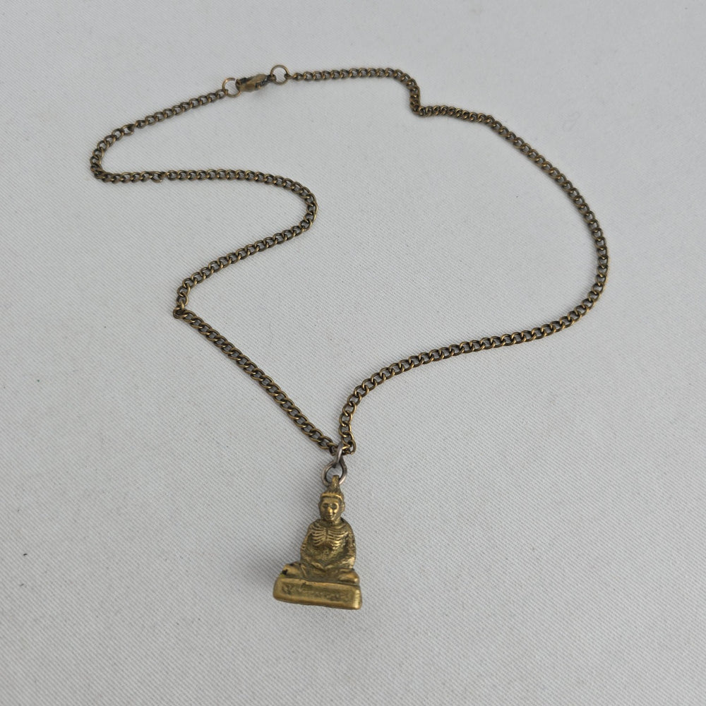 Vintage Gold Tone Buddha Pendant Necklace Antique Brass Chain