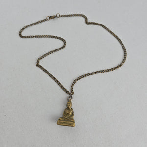 Vintage Gold Tone Buddha Pendant Necklace Antique Brass Chain