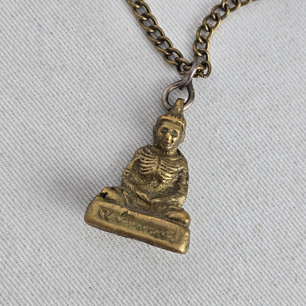 Vintage Gold Tone Buddha Pendant Necklace Antique Brass Chain