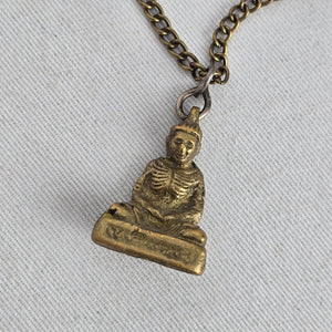 Vintage Gold Tone Buddha Pendant Necklace Antique Brass Chain