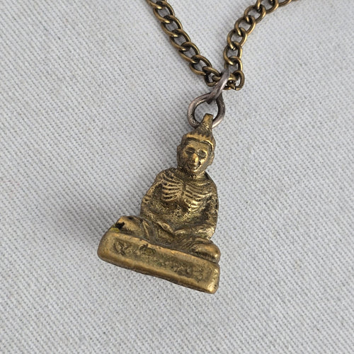 Vintage Gold Tone Buddha Pendant Necklace Antique Brass Chain