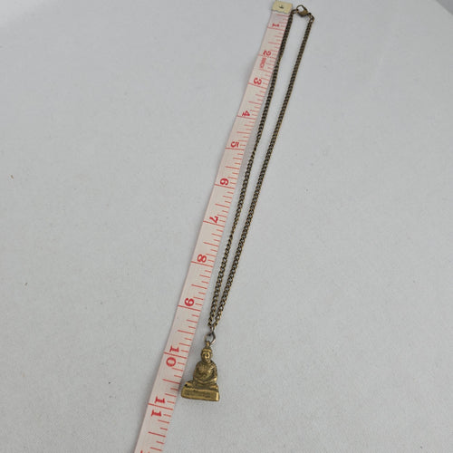 Vintage Gold Tone Buddha Pendant Necklace Antique Brass Chain