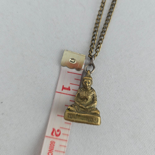 Vintage Gold Tone Buddha Pendant Necklace Antique Brass Chain