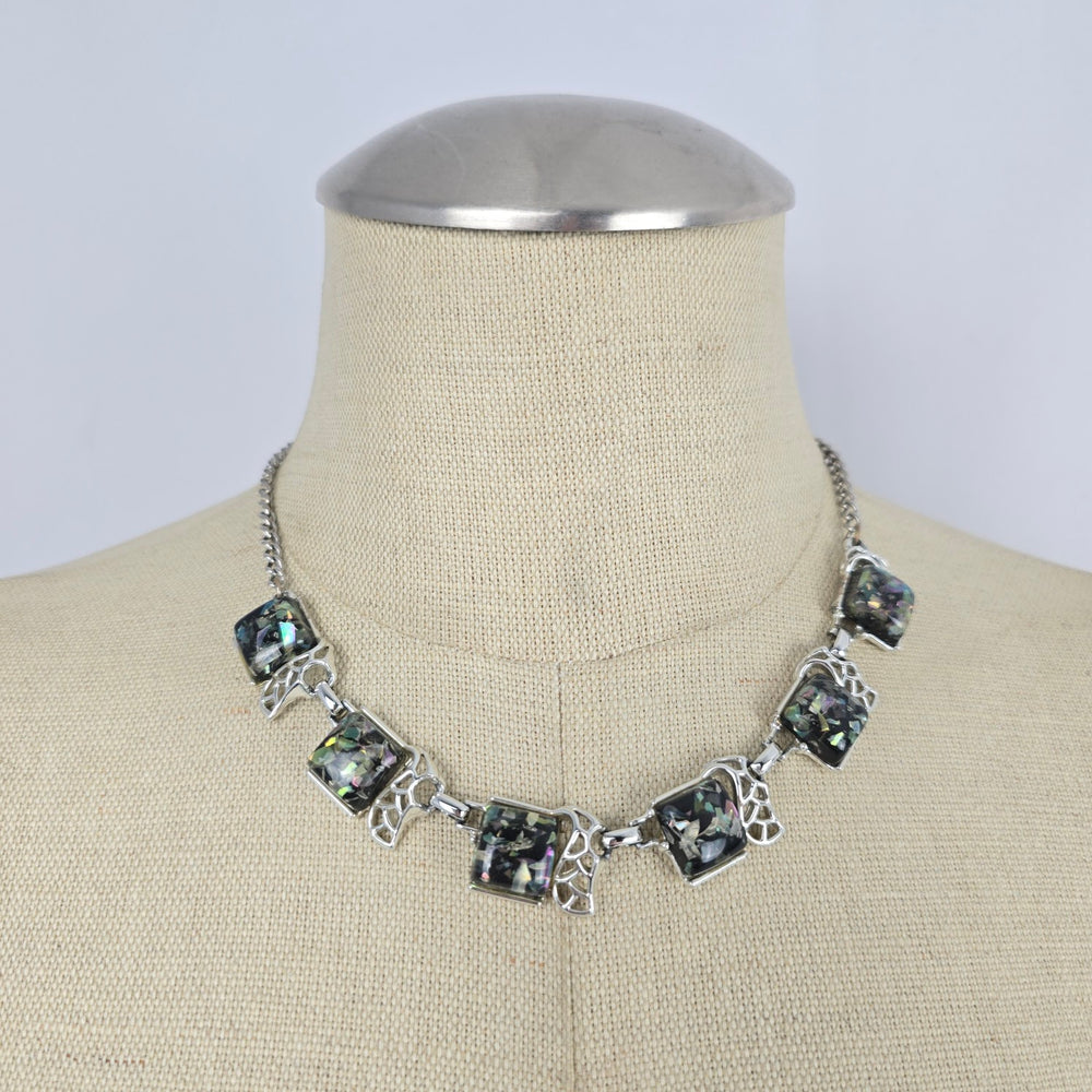 Vintage 1950s Coro Black Confetti Lucite Choker Necklace