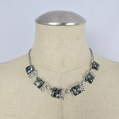 Vintage 1950s Coro Black Confetti Lucite Choker Necklace