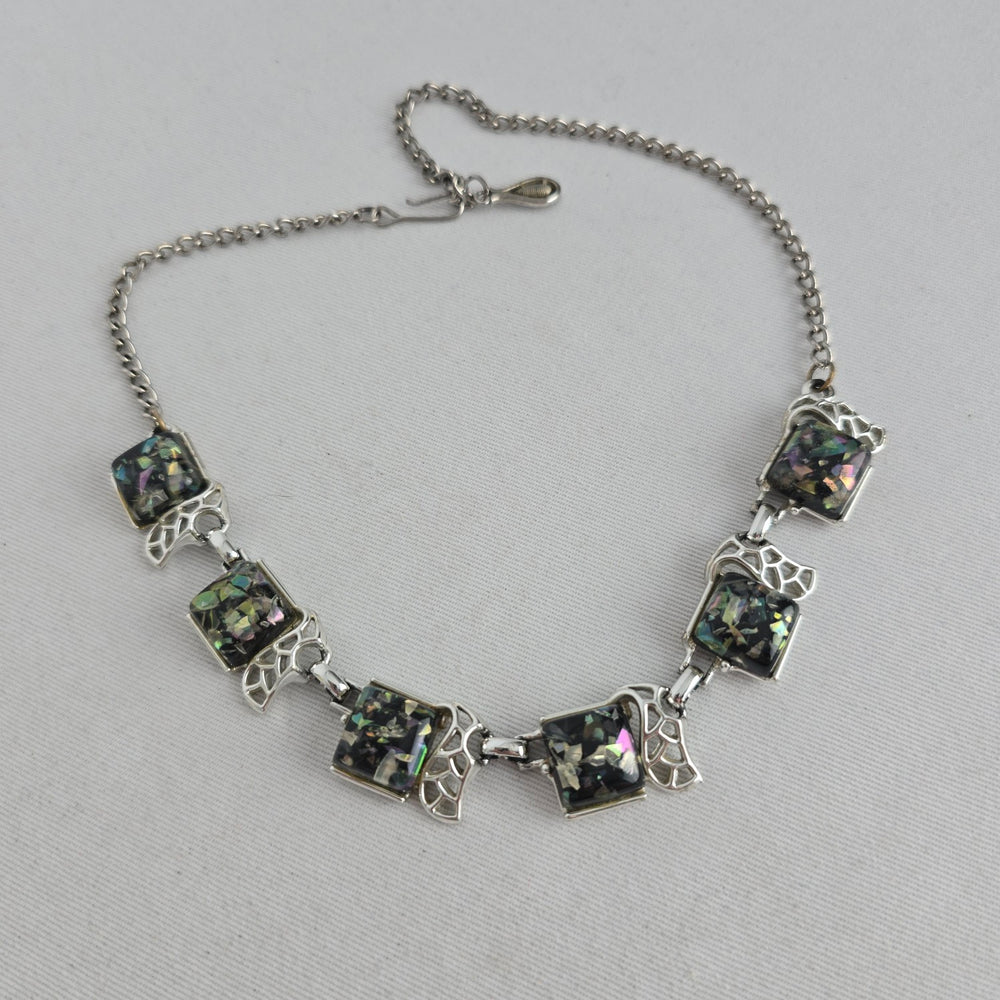 Vintage 1950s Coro Black Confetti Lucite Choker Necklace